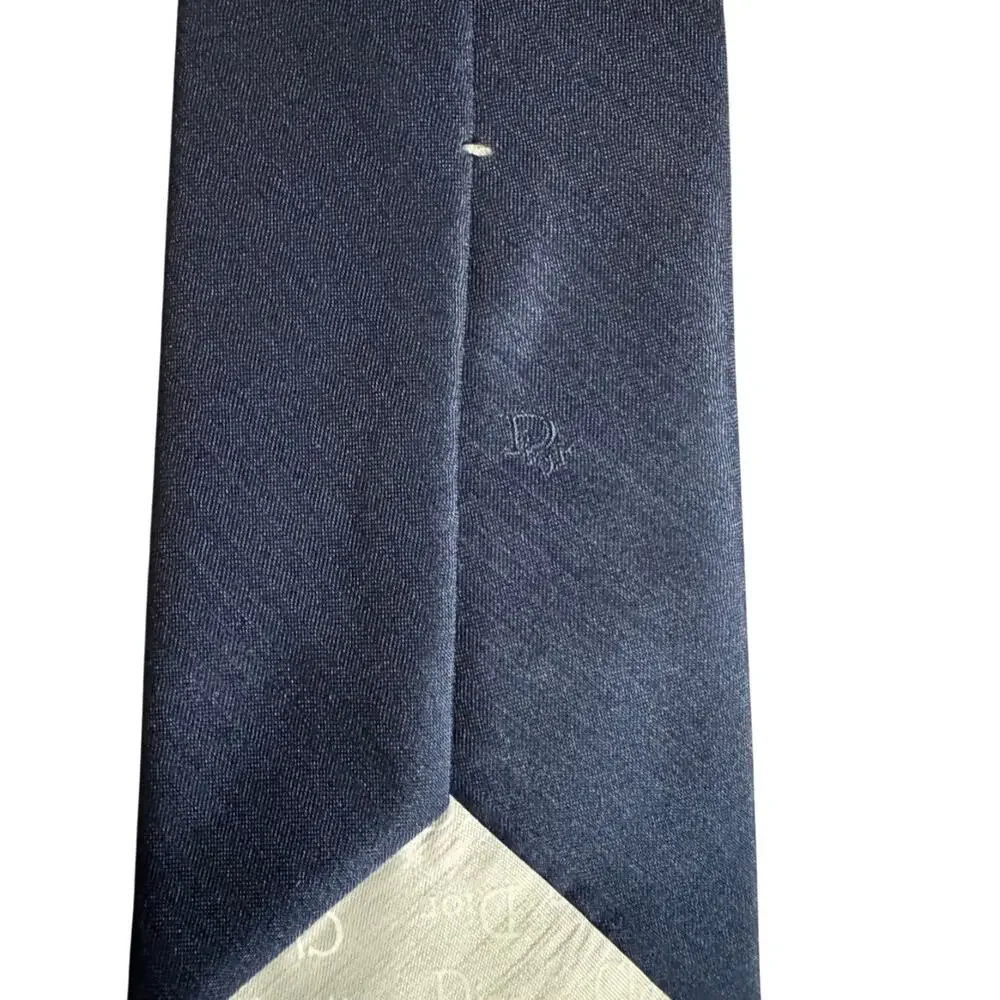 Christian Dior Monsieur Navy Blue Embroidered 'CD' Mens Vintage Tie
